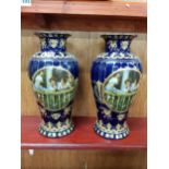 PAIR OF LARGE ART NOUVEAU LIMOGE CLASSICAL VASES