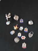 BAG OF SILVER & ENAMEL CHARMS & OTHER SILVER CHARMS