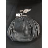 VERY RARE EXCELLENT CONDITION (POSSIBLY 1700'S) SILVER & LEATHER COACH MONEY BAG (BELIEVED TO BE