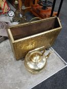 BRASS KETTLE AND MAGAZINE RACK