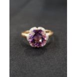 9 CARAT GOLD DIAMOND & AMETHYST RING 3.6G TOTAL