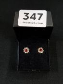 PAIR OF 9 CARAT GARNET & CRYSTAL SET EARRINGS