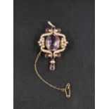 VICTORIAN 9 CARAT AMETHYST BROOCH/DROP