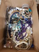 BOX OF COSTUME JEWELLERY AND WATCHES