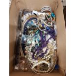 BOX OF COSTUME JEWELLERY AND WATCHES