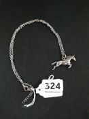 WHITE METAL HORSE PENDANT AND CHAIN