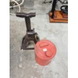 OLD OIL CAN AND AXLE STAND