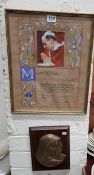 OLD RELIGIOUS PLAQUE AND FRAMED CERTIFICATE
