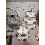 2 ROYAL ALBERT COUNTRY ROSE CAKE STAND AND AN EPNS CAKE STAND AND CRUET SET