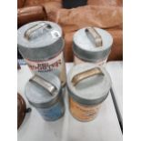 4 GRADUATED GALVANISED ADVERTISING CANNISTERS