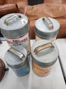 4 GRADUATED GALVANISED ADVERTISING CANNISTERS