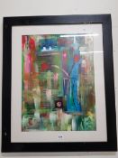 LARGE FRAMED OIL ON CANVAS ABSTRACT BY DAVID WILSON