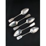 5 IRISH SILVER RAT-TAILED SPOONS 7" DUBLIN 1813 BY MATTHEW WEST CIRCA 173G