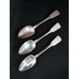 3 IRISH SILVER SPOONS 9" DUBLIN 1824 CIRCA 213G