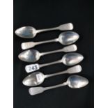 6 IRISH SILVER TEASPOONS DUBLIN (5 X 1825 AND 1 X 1831)