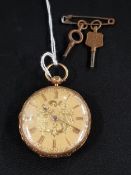 ANTIQUE 18 CARAT GOLD OPEN FACED GENTS FOB WATCH 68G TOTAL