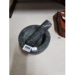 BLACK MARBLE PESTLE AND MORTAR
