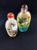 2 PAINTED GLASS SNUFF BOTTLES