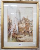 WATERCOLOUR 'CANAL & CATHEDRAL' STREET SCENE J.VAN STAPPEN 14 X 10