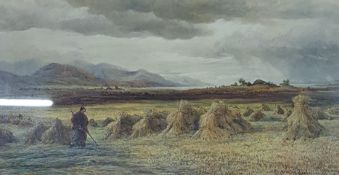 WATERCOLOUR 'THE HARVEST' 21 X 11 SIGNED & DATED 1879