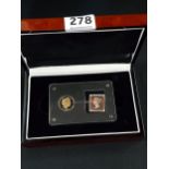 COMMEMORATIVE GOLD COIN AND PENNY BLACK STAMP TOTAL GOLD WEIGHT 7.7G 22 CARAT