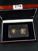 COMMEMORATIVE GOLD COIN AND PENNY BLACK STAMP TOTAL GOLD WEIGHT 7.7G 22 CARAT