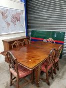 ANTIQUE DINING TABLE, SIDEBOARD AND 6 CHAIRS