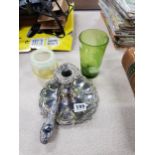 MARY GREGORY TUMBLER AND VASE, CHAMBER STICK AND SILVER HANDLED SHOEHORN