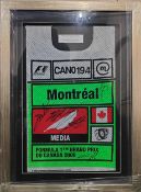 2006 CANADIAN GRAND PRIX F1 COURSE MEDIA TABARD SIGNED BY JUAN PABLO MONTOYA, MICHAEL SCHUMACHER,