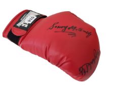 SIGNED BOXING GLOVE BY SYLVESTER MITTEE AND POSSIBLY SAMMY MCCARTHY