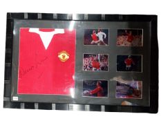 DENNIS LAW SIGNED MAN UTD SHIRT IN FRAME WITH C.O.A