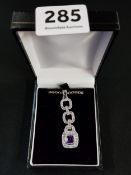 SILVER AMETHYST AND CRYSTAL DROP PENDANT ON SILVER CHAIN BOXED