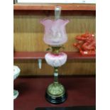 ANTIQUE ART NOUVEAU PINK GLASS OIL LAMP