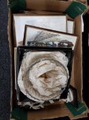 BOX LOT TO INCLUDE FIGURE, 7 PRINTS AND CRYSTAL BOWL