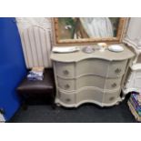 MODERN BOW FRONTED CHEST OF DRAWERS AND A CHAIR