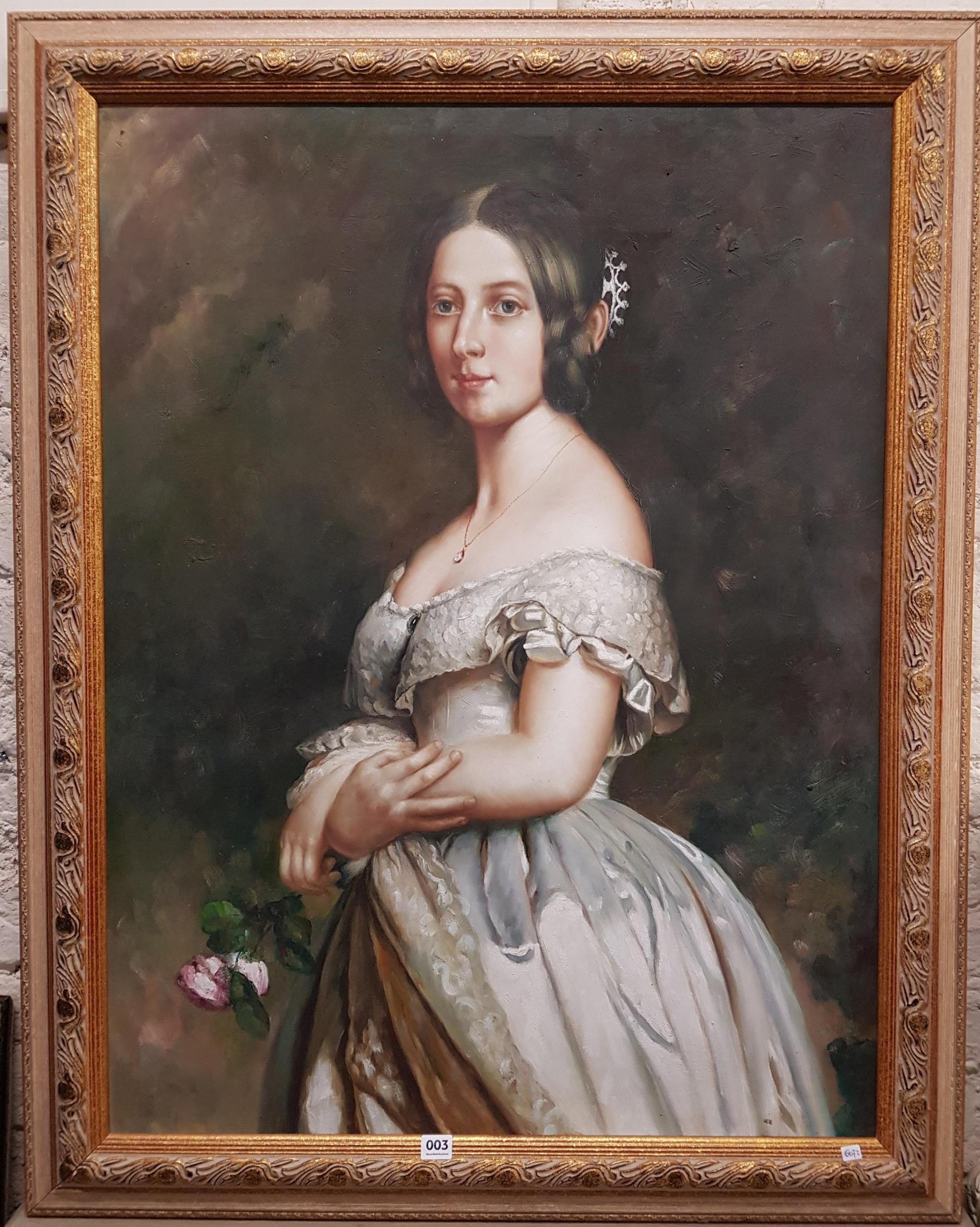 LARGE OIL ON CANVAS - VICTORIAN LADY