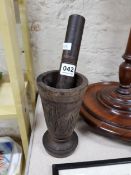 ANTIQUE CARVED TRIBAL PESTLE AND MORTAR