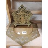 BRASS ART NOUVEAU LETTER RACK AND DISH