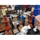 PAIR OF LAMPS AND 3 CANDLESTICKS