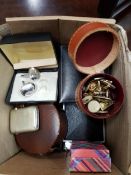 BOX LOT TO INCLUDE CUFF LINKS, VEST CASE ETC