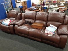 BROWN LEATHER RECLINING SUITE