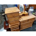 PINE CHEST OF DRAWERS & DRESSING MIRROR & QUANTITY OF OTHER FURNITURE