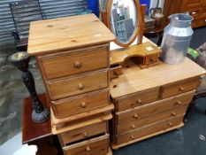 PINE CHEST OF DRAWERS & DRESSING MIRROR & QUANTITY OF OTHER FURNITURE