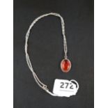 SILVER & AMBER PENDANT ON SILVER CHAIN