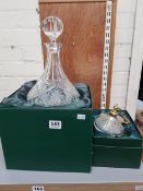 2 BOXED TYRONE CUT GLASS, DECANTER & PERFUME BOTTLE
