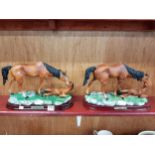 PAIR OF HORSE FIGURE GROUPS ON PLYNTHS