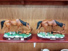 PAIR OF HORSE FIGURE GROUPS ON PLYNTHS