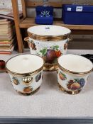 3 GOLD GILDED WITH FRUIT PLANT POTS