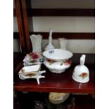 5 ITEMS OF COUNTRY ROSE & 2 BELLEEK VASES