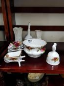 5 ITEMS OF COUNTRY ROSE & 2 BELLEEK VASES